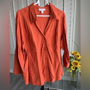 DRESSBARN Burnt Orange V-neck Double Button Down Blouse with Collar Size 18/20W